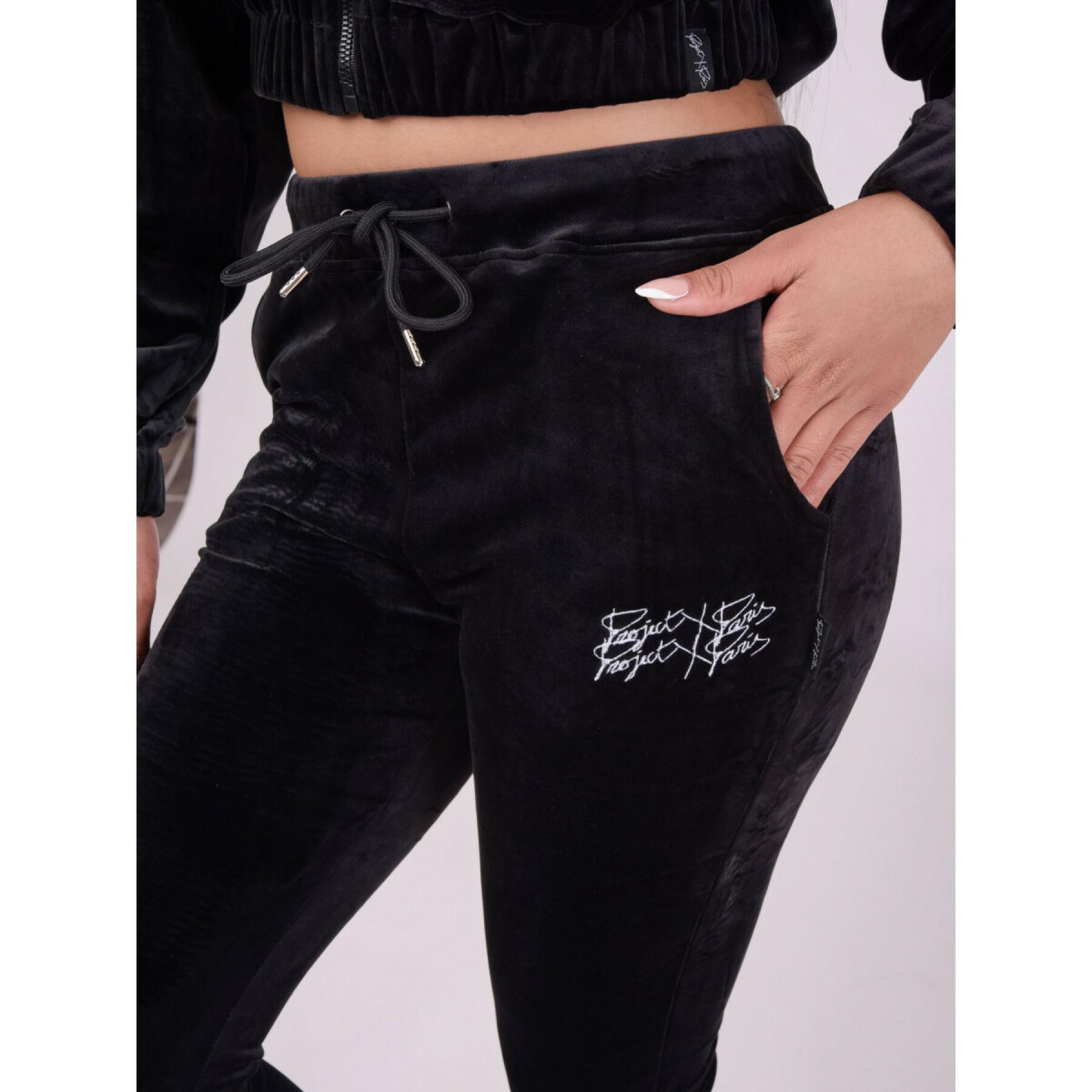 Damskie spodnie welurowe z podwójnym logo Project X Paris